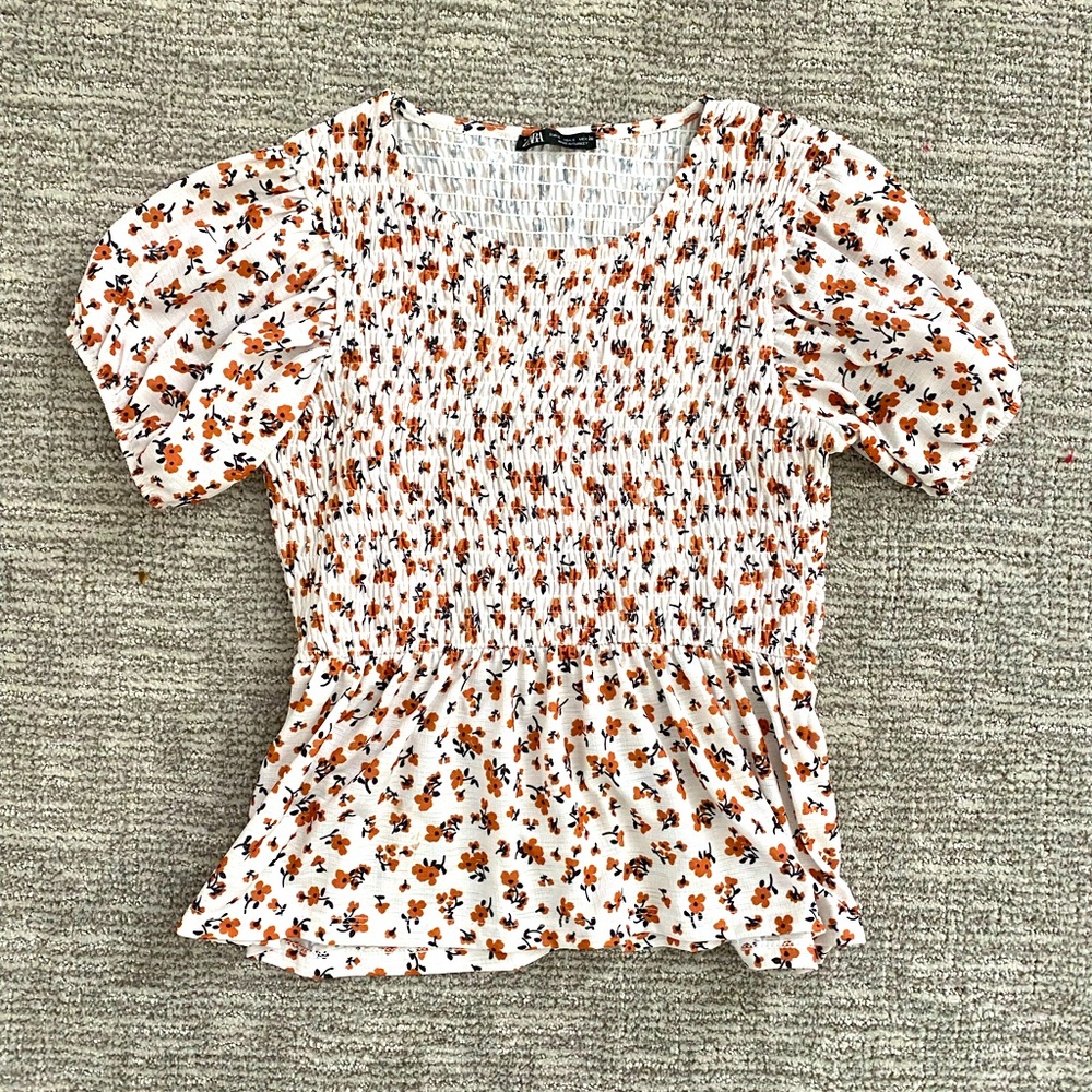 Zara smocked peplum shirt